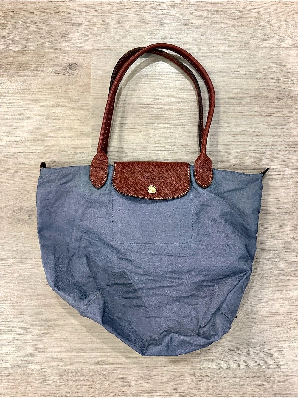 Longchamp Le Pliage Nylon Tote in Gray & Brown